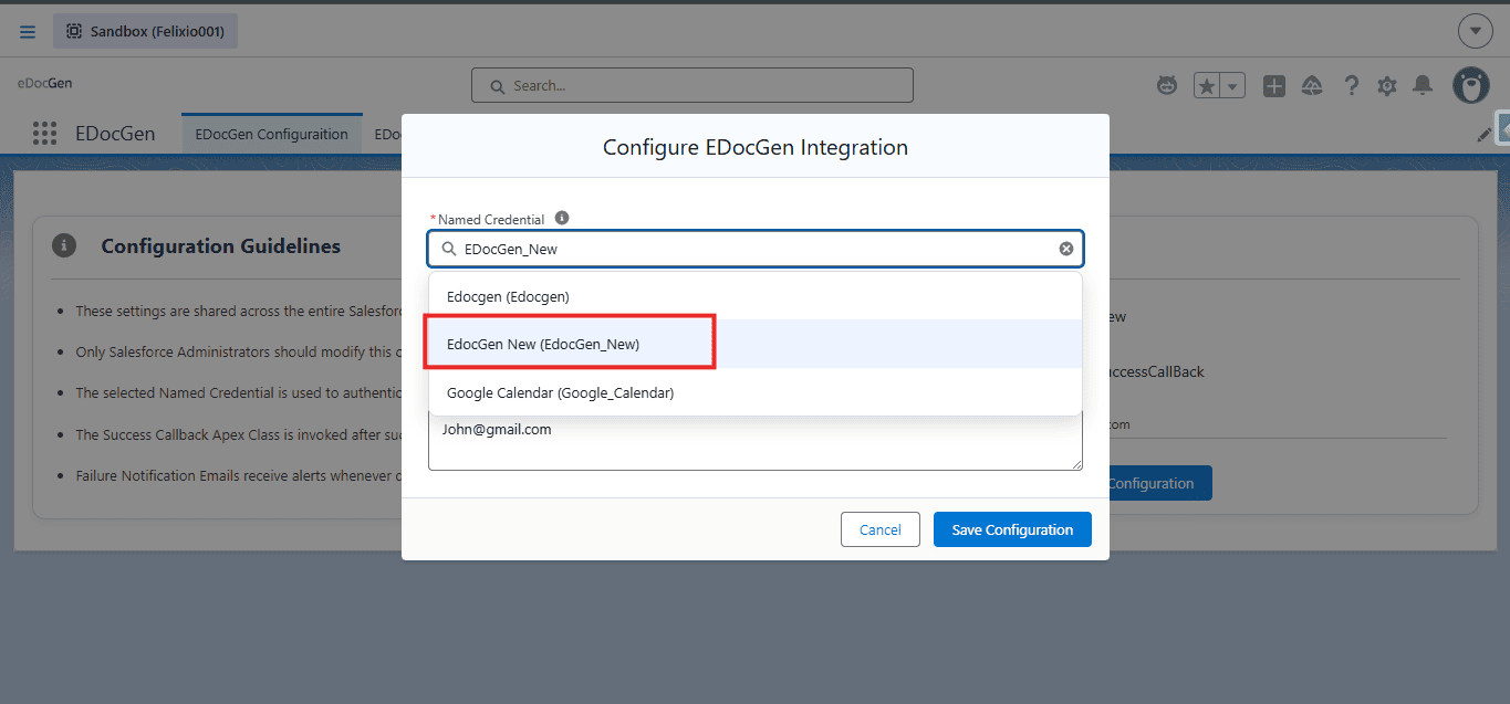 Saved custom Named Credential available in Configuration